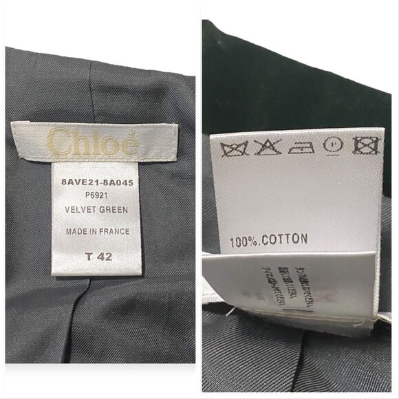 Chloe Velvet Cropped Blazer Green Cotton FR42 Made in France - Picture 3 of 15